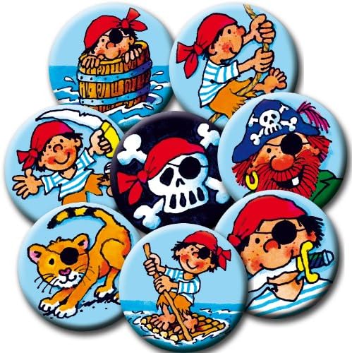 Lutz Mauder Verlag 67231 Pirate Badges with Lapel Pin 8-Pack / Children's Birthdays / Party Bag Gift / Party Badges