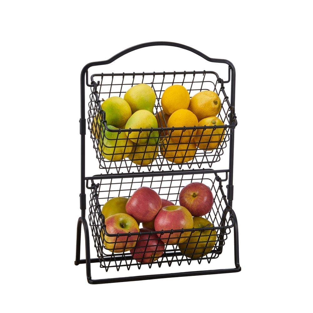 Photo 1 of Mikasa Gourmet Basics Grid 2-Tier Fruit and Vegetable Storage Cart, Handcrafted Carbon Steel Basket, 17.25-Inch Open-Wire Basket Storage for Produce - Kitchen, Countertop, Pantry