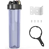 MewMore WHT20 Whole House Water Filter Housing, Fit 20"x4.5" Sediment etc Filters for Well and City Water, Big Filter Blue Pre-Filtration System for Home, 1" NPT Port, Pressure Release (Clear Housing)
