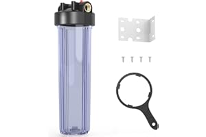 MewMore WHT20 Whole House Water Filter Housing, Fit 20"x4.5" Sediment etc Filters for Well and City Water, Big Filter Blue Pre-Filtration System for Home, 1" NPT Port, Pressure Release (Clear Housing)