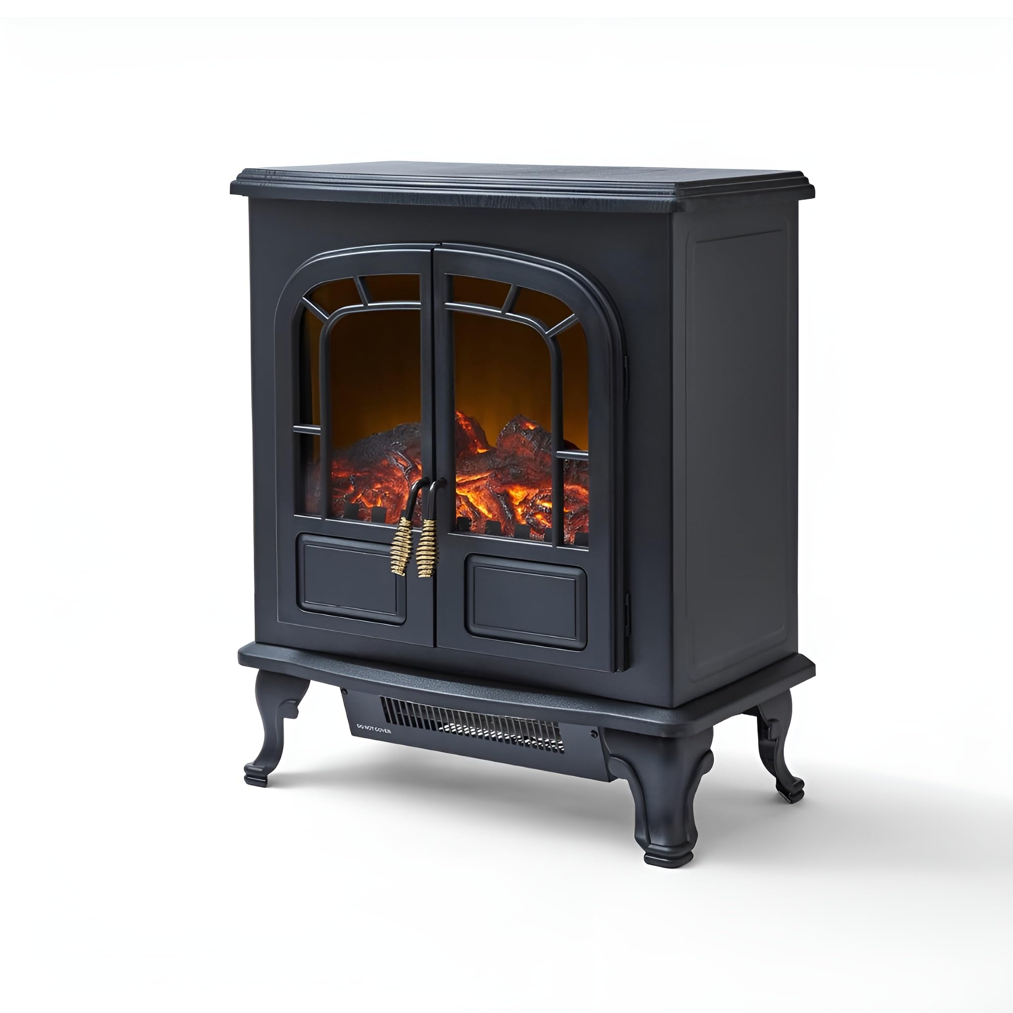 Warmlite Wingham Log Effect Stove Fire With Realistic LED Flame Effect, Adjustable Thermostat, 2000W, Black, WL46019