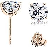 "STUNNING FLAME" Solid 14K Gold Post & Sterling Silver Round Cut Cubic-Zirconia Stud CZ Earrings | Hypoallergenic Jewelry