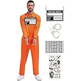 ZUADOKL Prisoner Jumpsuit Men Orange Prison Inmate Costume Jail Criminal Cosplay Outfit for Adult Halloween