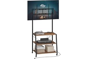HOOBRO Rolling TV Stand with Mount and Power Outlet Up to 55 inch TV, Corner Entertainment Center, Small TV Stand with 3-Tier