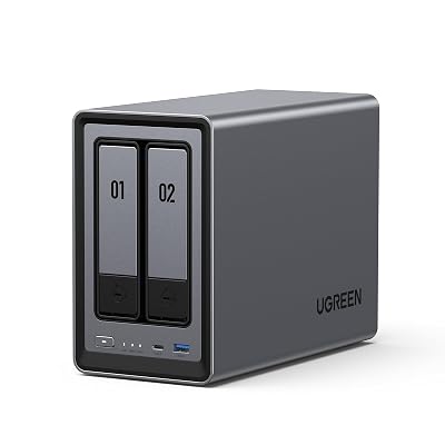 UGREEN NAS DXP2800 2-Bay Desktop All-Round NASync Ideal for Small Team, Enthusiasts, Intel N100 Quad-core CPU, 8GB DDR5 RAM, 2.5GbE, 2X M.2 NVMe Slots, 4K HDMI, Network Attached Storage (Diskless)