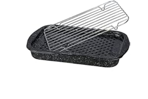 Granite Ware 3 piece multiuse set. Enameled steel bake, broiler pan, and grill with rack. Versatile for oven and direct fire cooking. Resists up to 932°F.