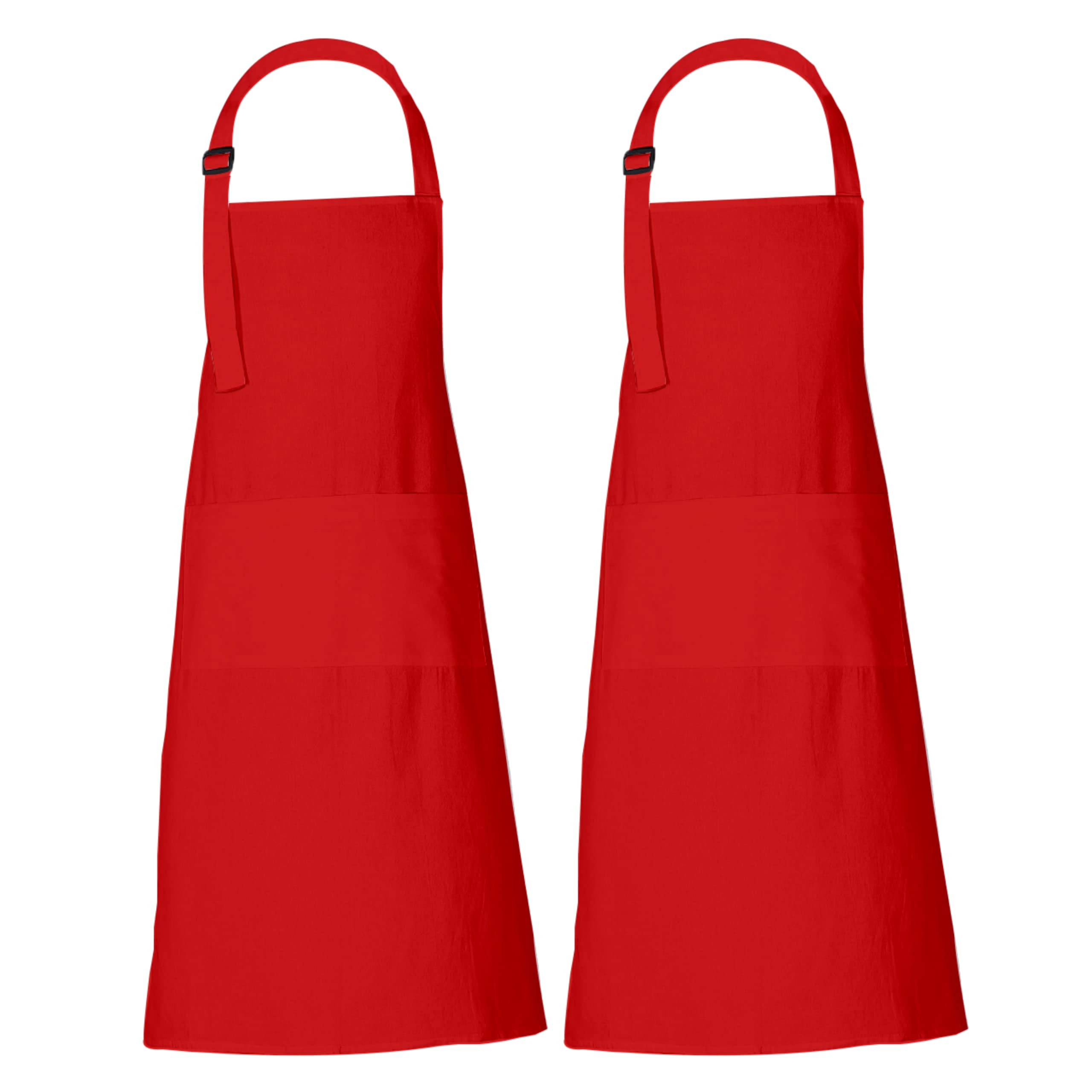 RAJRANG Pack of 2 Cotton Adjustable BBQ Apron for Men Women with Pockets Long Ties Full Length Cooking Aprons 68x88 cm Red