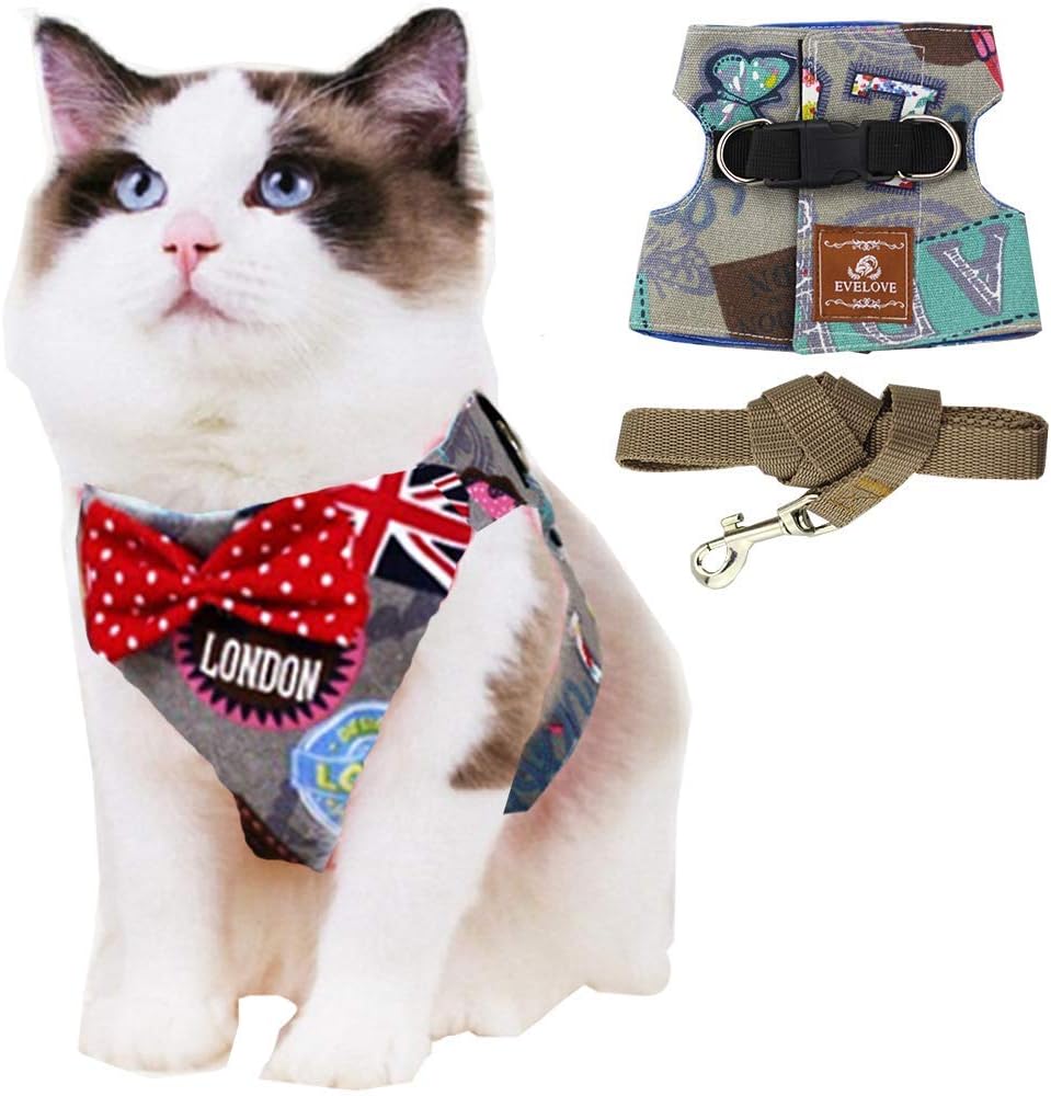 ANIAC Pet Escape Proof Harness and Leash Set with Bow Knot Padded Cat Vest Adjustable Walking Jackets Costume Accessories for Kitten Puppy and Small Dogs
