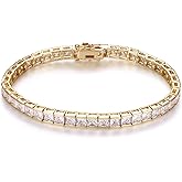 Gemsme 4 * 4mm Square Tennis Bracelet, 4mm Thin 18K White/Yellow Gold Plated Square Cubic Zirconia Tennis Bracelet for Women