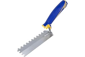 QEP 1/4 in. x 1/4 in. x 1/4 in. Comfort Grip Square-Notch Margin Flooring Trowel with Bucket Hook, Silver (42114)