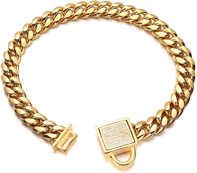 Aiyidi Gold Dog Chain Collar 10mm Wide Cuban Link Puppy