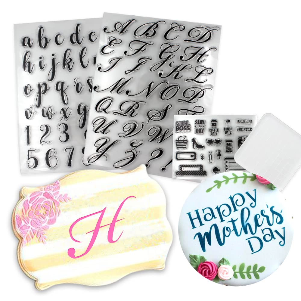 4PCs Alphabet Cake Stamp Tools, Alphabet & Numbers Cookie Stamp, DIY Fondant Cake Mold High Heel Sunglasses Fondant Molds for Fondant Biscuit Cake Cookie Mold Baking Tool