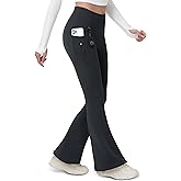 MAGCOMSEN Women's Fleece Lined Flare Leggings Waterproof Insulated Winter Pants Warm Snow Yoga Hiking Bootcut 3 Pcokets