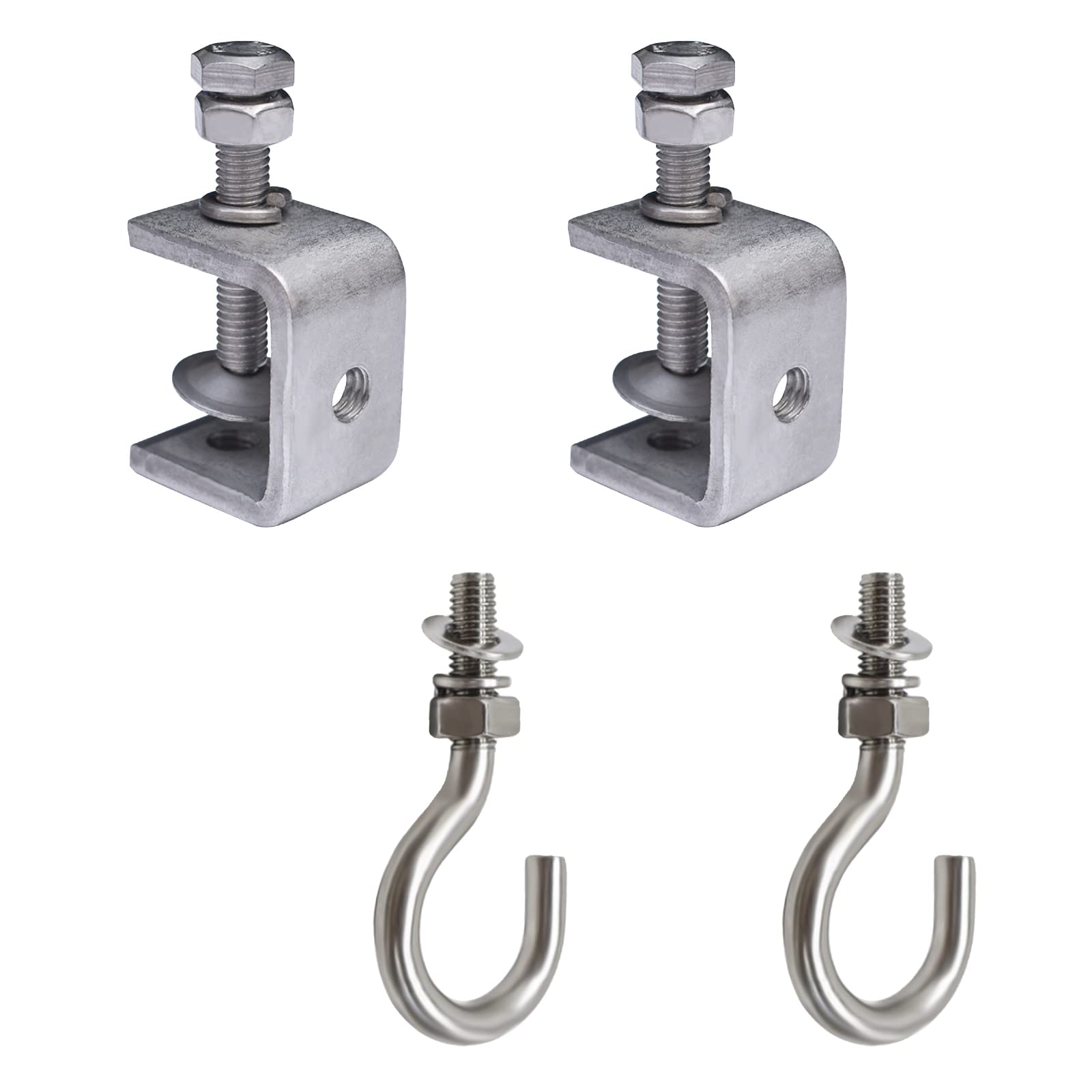 UFURMATE C Clamp, 2Pcs Stainless Steel C Clamps Square Screw Clamps with 2Pcs Stainless Steel M8 Screw Hooks for Woodworking Welding Home Improvement