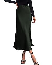 BTFBM Women's Summer Spring Satin Midi Skirt Silk