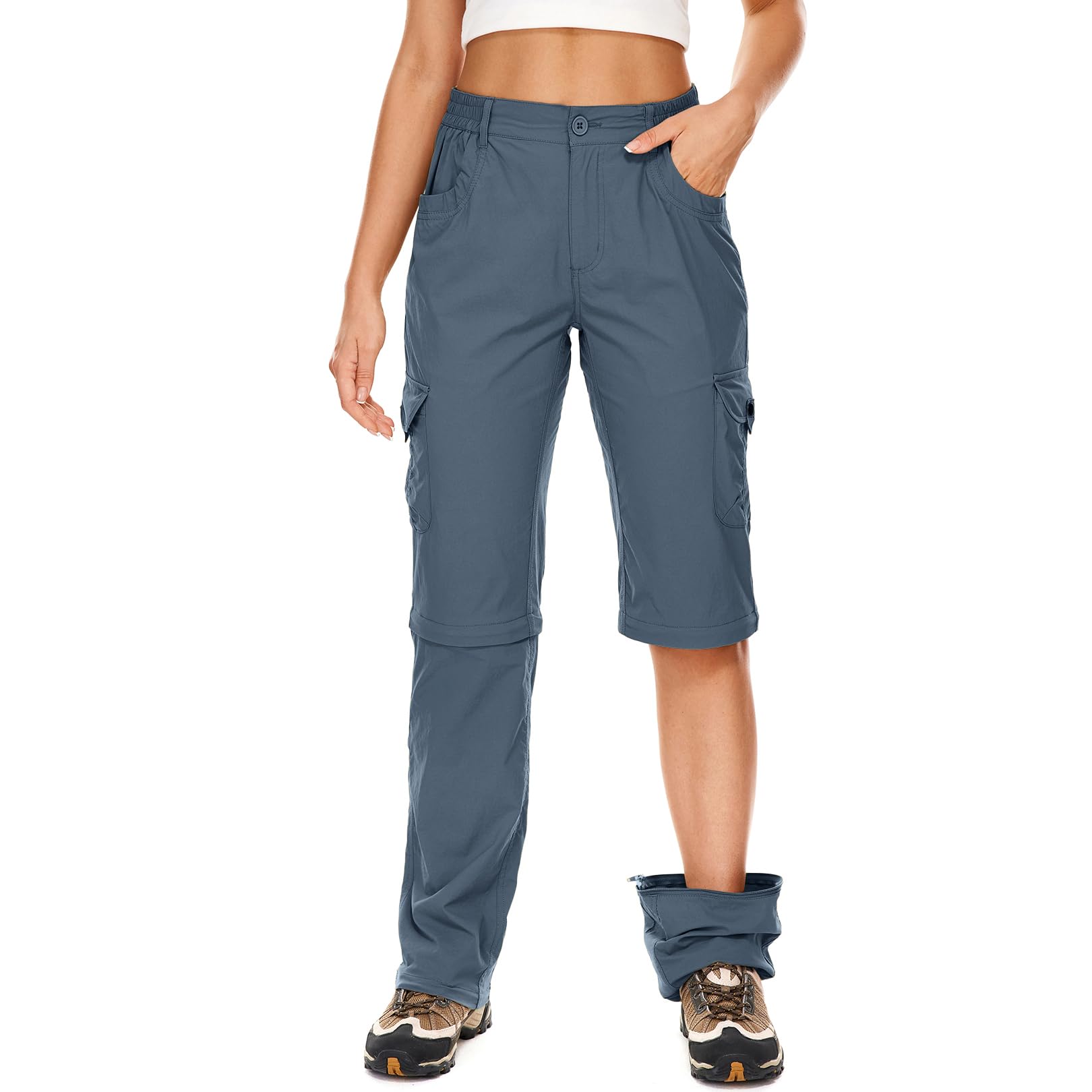 women's hiking pants convertible quick dry lightweight zip off fishing safari pants #2193-dark grey-