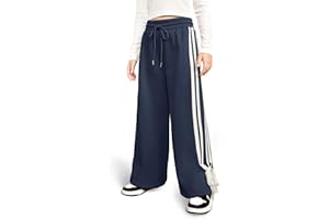 IIMMER Girls Winter Trendy Striped Side Baggy Track Pants Cute Bowknot Y2K Wide Leg Sweatpants 5-14 Years
