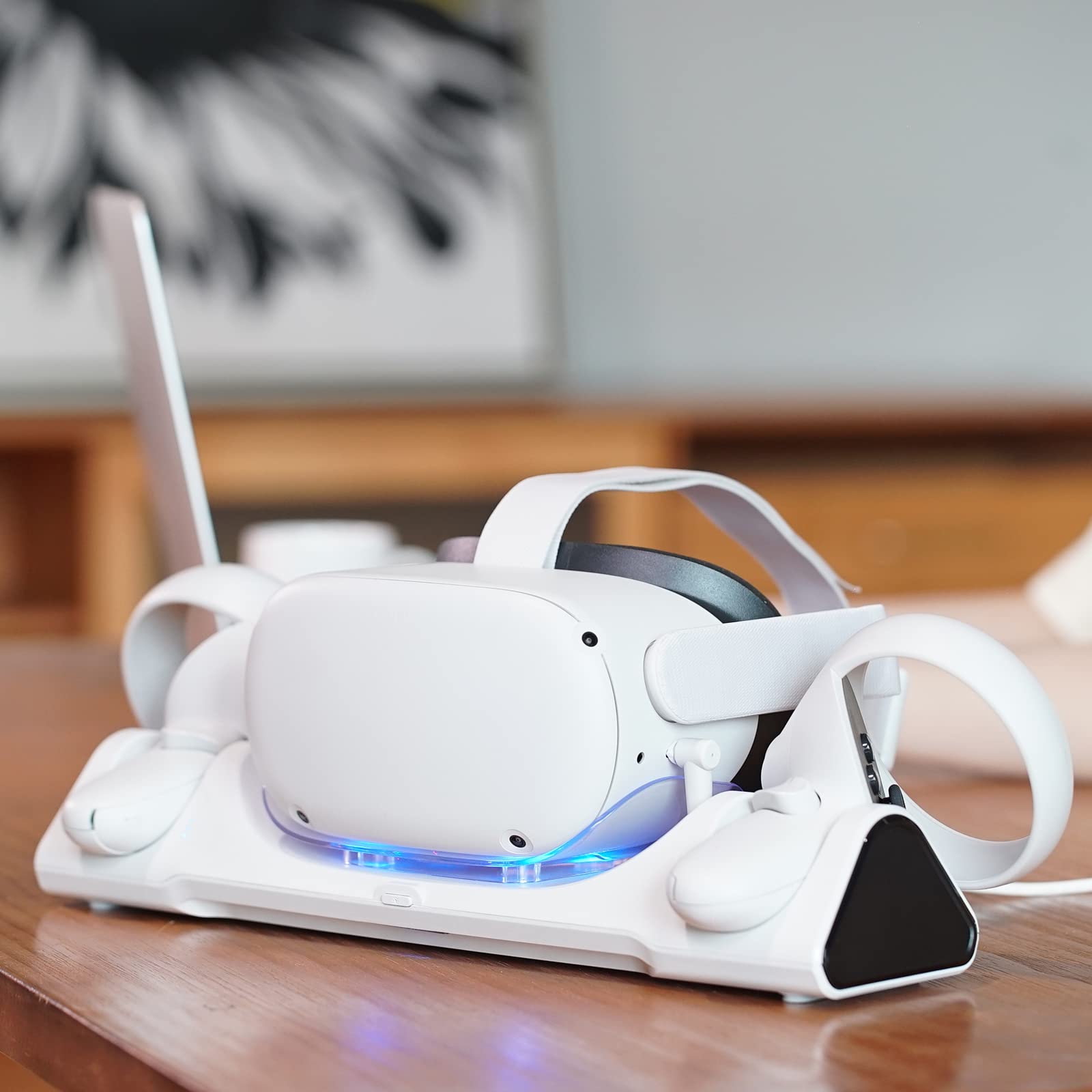 ZYBER Charging Dock for Meta Quest 2, VR Stand Oculus 2 (Support Elite Strap with Battery), Station Rechargeable Batteries, USB-C Charger and Cable, White (AL - Q016)