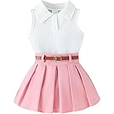 Fernvia Toddler Baby Girl Summer Clothes 1T 2T 3T 4T Ribbed Knit Tops Mini Skirts Set 2Pcs Outfits