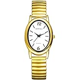 Avaner Women's Stretch Band Watches: Ladies Elastic Strap Oval Face Gold Silver Easy Reader Quartz Bangle Wrist Watch