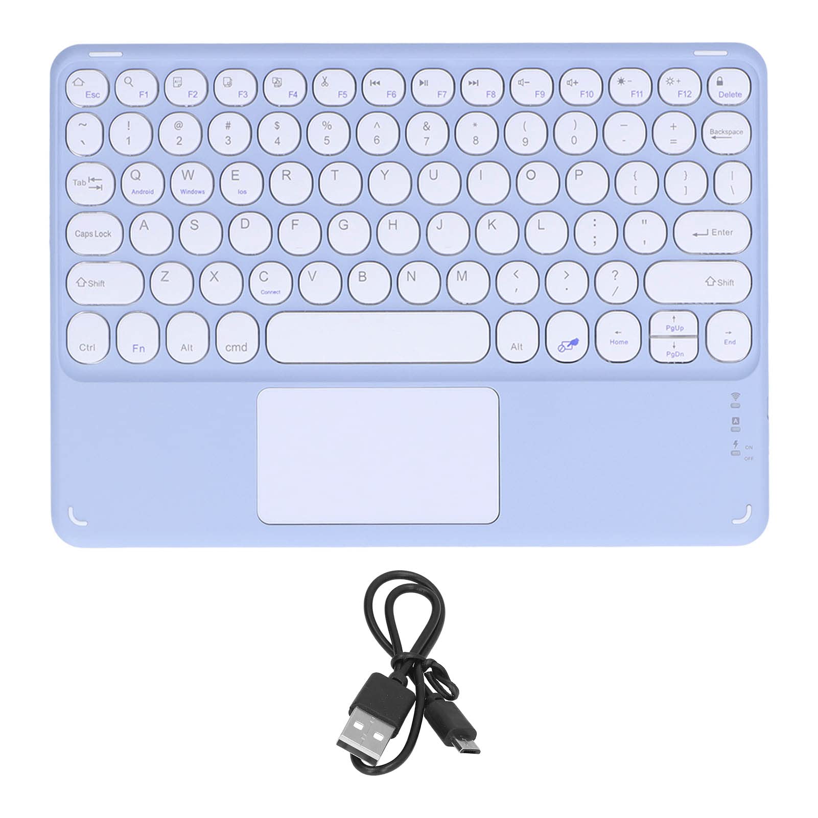 ASHATA Wireless Bluetooth Keyboard with Trackpad for Cellphone Laptop pad, Round Keycaps Ergonomic Ultra Thin Smart Touch Keyboard Compatible with iOS/for Android/for Windows Devices(Purple)