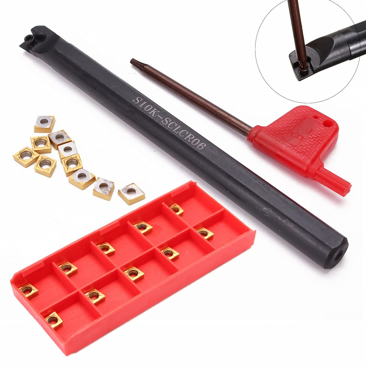 Maizoon CNC Lathe Turning Tool Holders S10K-SCLCR06 + 10pcs CCMT060204-HM YBC251 Inserts + Wrench High Grip, Impact Resistance and Strong CNC Lathe Tools DZ08