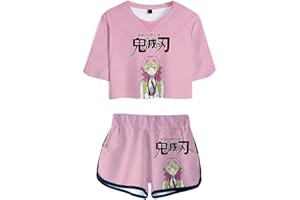 WANHONGYUE Anime Crop Top T Shirt and Shorts Set Women's 2 Piece Short Sleeve Outfits Girls Active Tracksuit