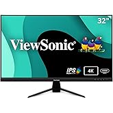 ViewSonic VX3267U-4K 4K UHD 32 Inch IPS Monitor with 65W USB C, HDR10 Content Support, Ultra-Thin Bezels, Eye Care, HDMI, and DP Input, Black