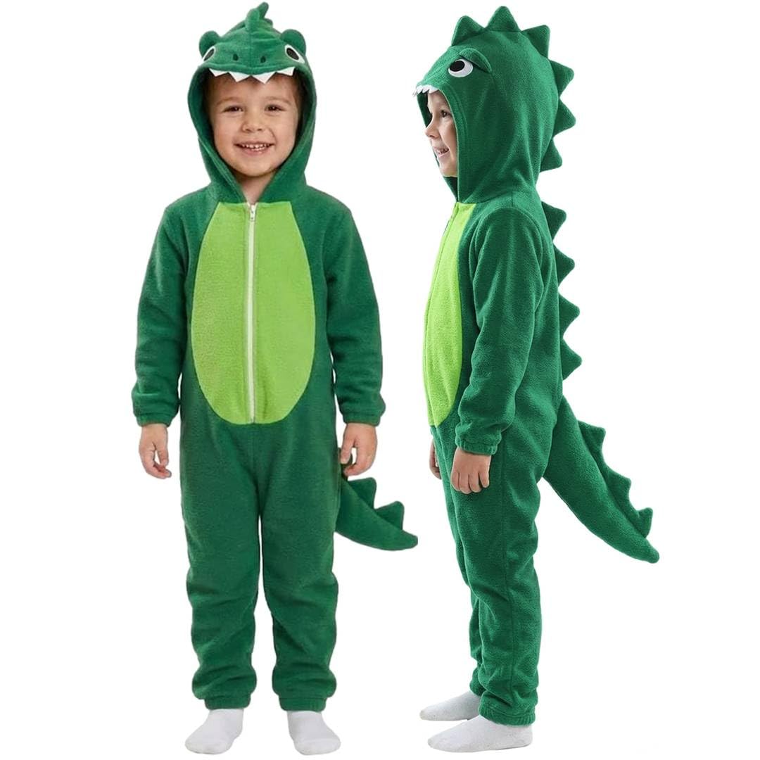 Kids Dinosaur Costume for Boys & Girls – Soft Fleece Hooded Animal Jumpsuit Pajamas – T-Rex Fancy Dress Romper Outfit for World Book Day Halloween Christmas Party Cosplay Sleepwear