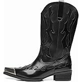 Cowboy Boots for Men Men's Steel Toe Metal-Toe Cowboy Work Boots For Men Mid Calf Snip Toe Boots Hawk Embroidered Relief Detail Pull-On Design Versatile For Weddings Gatherings & Casual Occasions