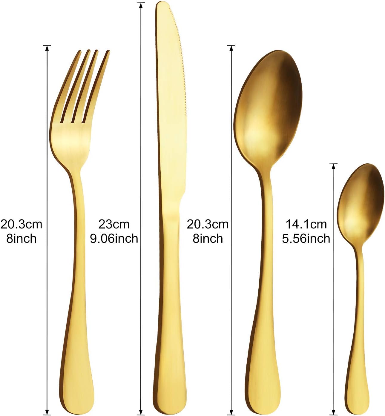Cutlery Set, BEWOS 16-Piece Stainless Steel Matt Gold Flatware Set - Image 3