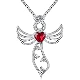 ZDaoBen 925 Sterling Silver Guardian Angel Pendant Necklace for Women - Birthstone Cubic Zirconia, 18" Chain, Gift for Her