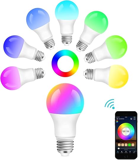 bombilla wifi inteligente foco led inteligente regulable 10w 900 lm lampara e26 multicolor bombilla control de voz por amazon alexa y google