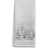 BJJRMM Christmas Winter Pine Tree Kitchen Dish Towels, Rustic Winter Christmas Decor, Farmhouse Xmas Snowy Forest Nature Landscape Decorative Hand Tea Towels for Bathroom Kitchen, 16x24 Inches