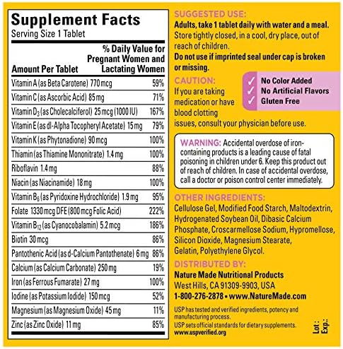 Amazon Com Prenatal Multi Tablets Folic Acid 17 Prenatal Vitamins Minerals For Baby S Development Mom S Nutritional Support Vitamin D3 Calcium Iron Iodine Vitamin C And More 250 Count Health