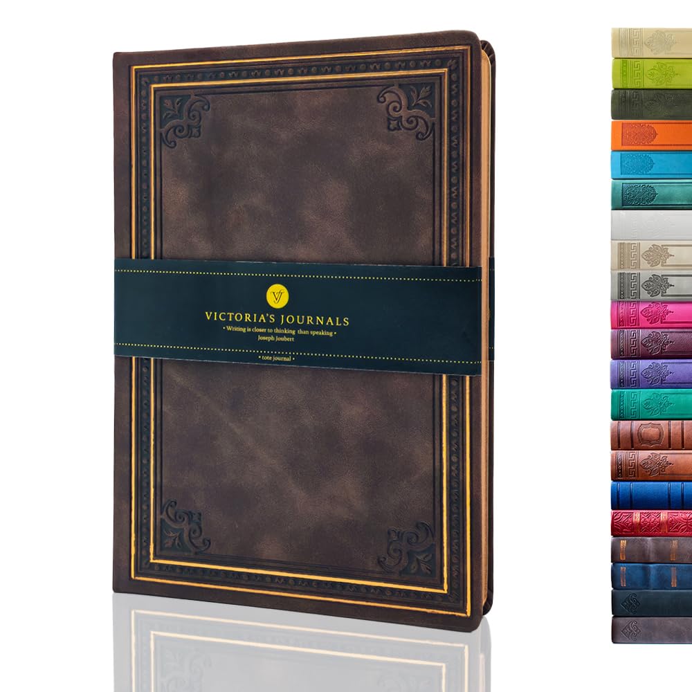 Victoria's Journals, Diaries, Faux Leather, Vintage, Hardback, Lined Notebook, Old Fashioned Travel Journal, A5, Size 14.5 x 20.5 cm