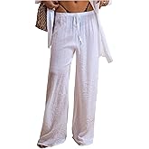 RoseSeek Women's Swimsuit Cover Up Drawstring Waist Wide Leg Loose Pants Beach Vacation Clothes