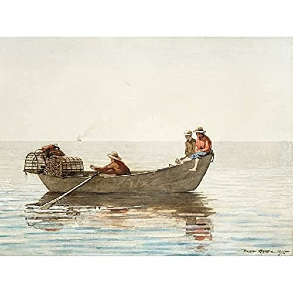 Winslow Homer Three Boys In A Dory With Lobster Pots Art Print Canvas Premium Wall Decor Poster Mural