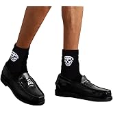 Mazeology Large Skull Streetwear Socks, Black and White, Combed Cotton Blend, Unisex One Size for Men and Women
