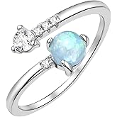 Zikichiky Blue Opal Cubic Zirconia Open Ring Dainty Adjustable Promise Stacking Silver Rings for Women Opal Jewelry