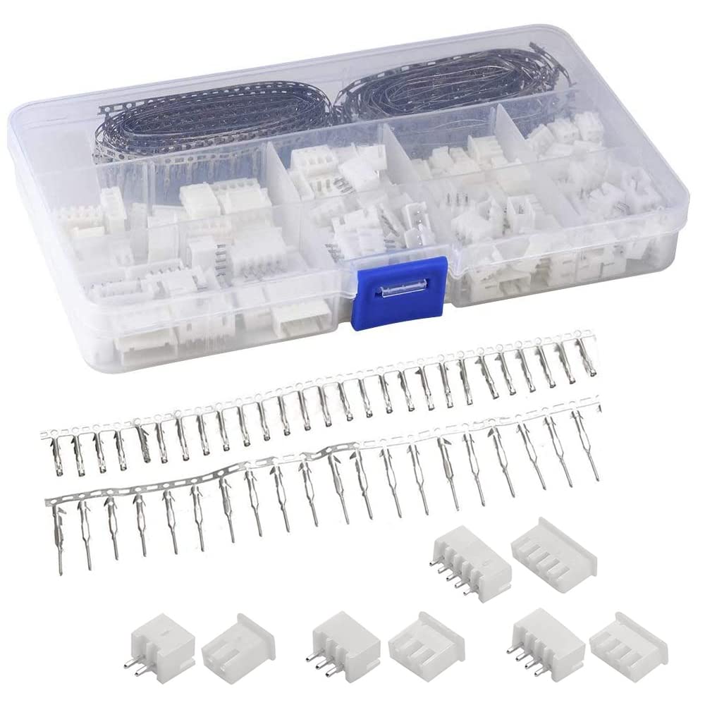 Mesee 560 Pieces JST Connector Kit 2.54mm Pitch 2/3/4/5 Pin Plug Housing Socket JST-XH Adapter Cable Connectors Male and Female Pin Terminal Assortment Kit for Wire Crimping