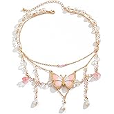 YURAOER Fairy Tassel Butterfly Choker - Colorful Pendant Necklace, Elegant Bohemian Costume Jewelry for Women