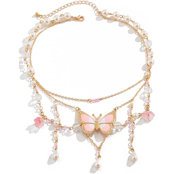 2-Piece Butterfly Pendant Necklace Set - Y2K Rice Bead Chokers - Bohemian Summer Jewelry For Girls & Women