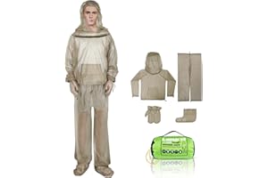 HOMEYA 4-Piece Net Suit S/M, Full Body Jacket with Zippered Hood, Pants, Gloves & Foot Covers, Thickened Breathable Mesh, Adjustable Fit for Men & Women, Lightweight for Outdoor, Camping, Fishing & Gardening