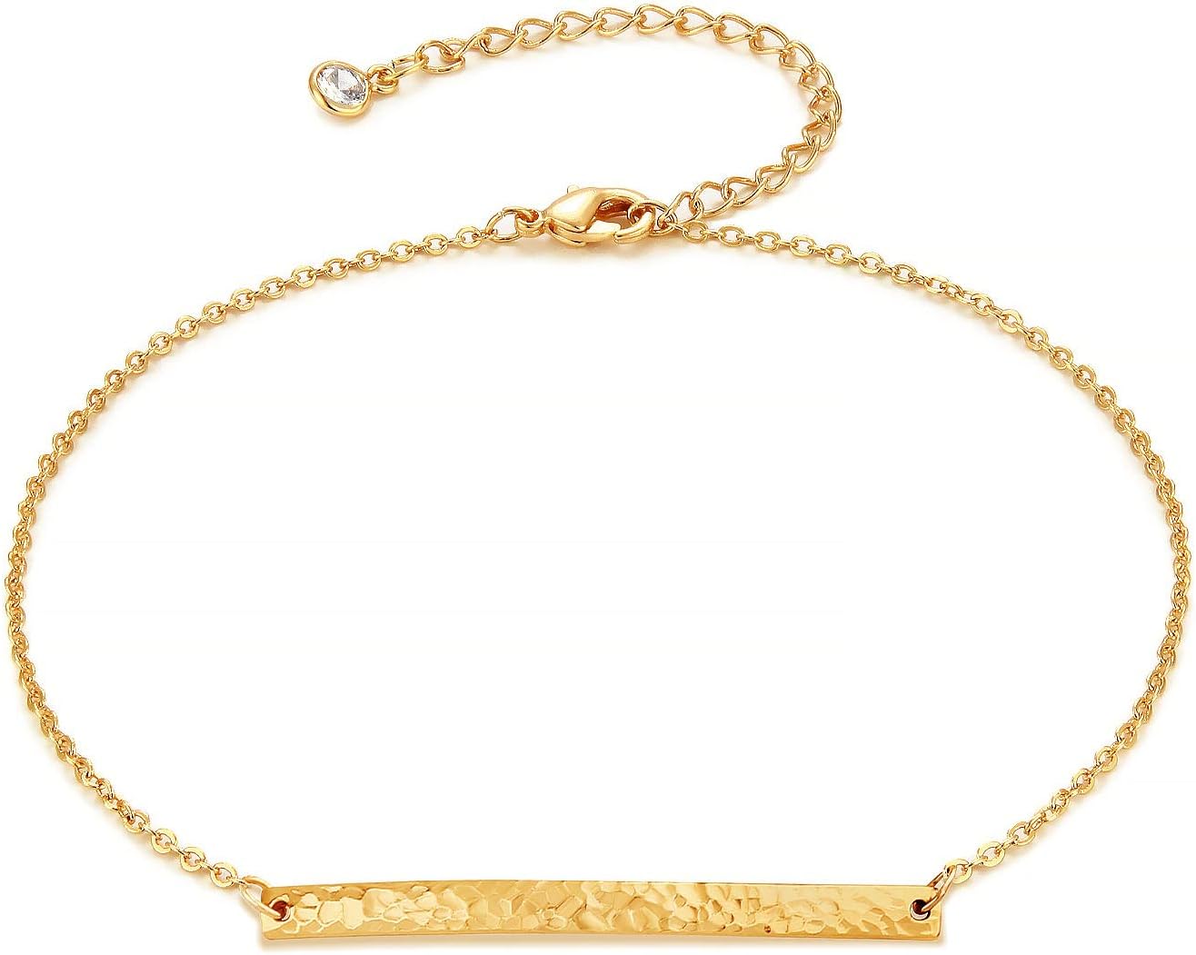 DREMMY STUDIOS Gold Bar Bracelet 18K Gold Filled Dainty Charm Tiny Beads Cute Simple Paperclip Delicate Handmade Minimalist Stacking Layered Link Bracelets for Women
