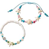 2Pcs Starfish Turtle Bracelets for Women Bohemia Beaded Beach Bracelet Adjustable Inspired Hawaii Summer Jewelry