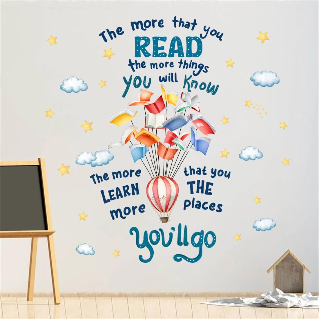 MXAEUK Reading Book Wall Decal,The More that You Read The More Things You Will Know Inspirational Quote Vinyl Wall Stickers, Removable Educational Reading Artwork for Classroom Office Library Decor