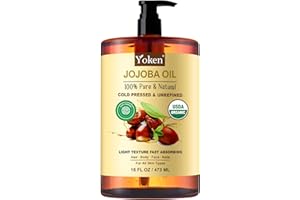 Yoken Pure Jojoba Oil Organic USDA Certified 16 fl oz, 100% Natural Jojoba Oil for Hair, Skin & Face, Cold Pressed Unrefined, Deeply Moisturizing Body Carrier Oils for Essential Oils Mixing