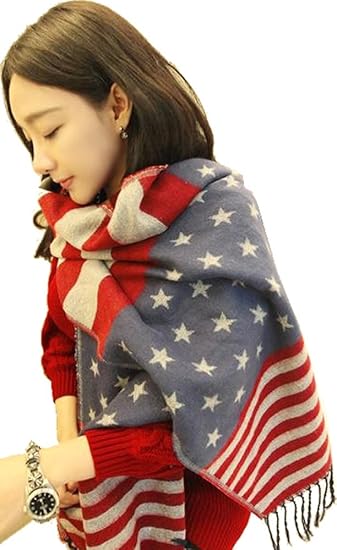 Amazon Co Jp ノーブランド品 アメリカの国旗柄ロングマフラー ストール レッド ブルー 服 ファッション小物