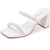 Avidirk Women's Square Open Toe Heeled Sandals Two Strap Mules Slip On Block Chunky Mid Heels Sandals